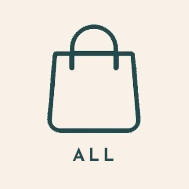 Outline of a shopping bag with 'ALL Product' text below on a white background