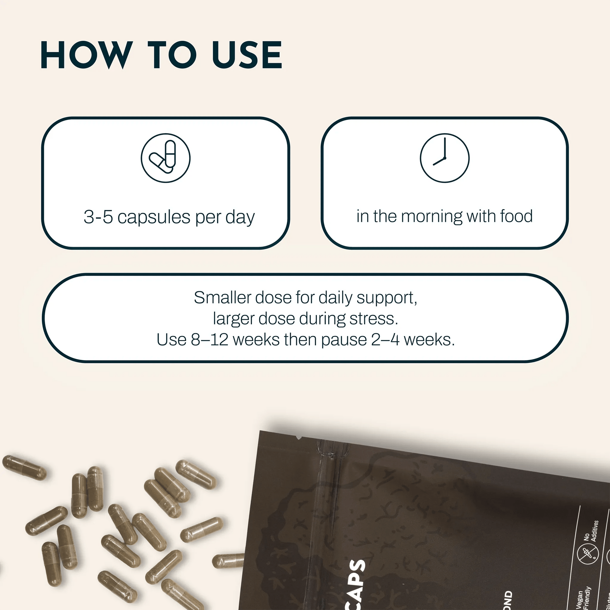 RIMECAPS Chaga supplement with capsule dosage and usage instructions