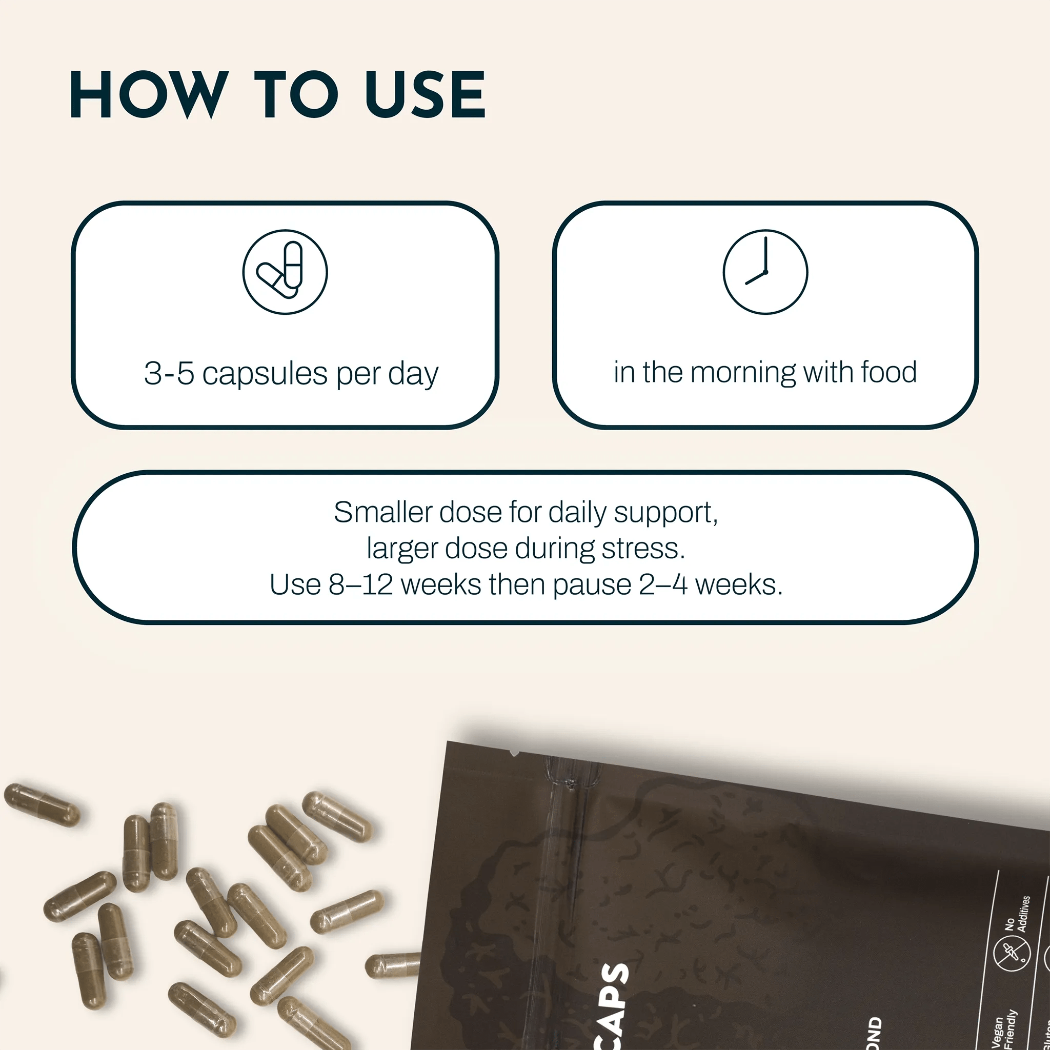 RIMECAPS Chaga supplement with capsule dosage and usage instructions