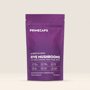 PRIMECAPS Five Mushroom Blend supplement pouch, premium organic stand-up packaging
