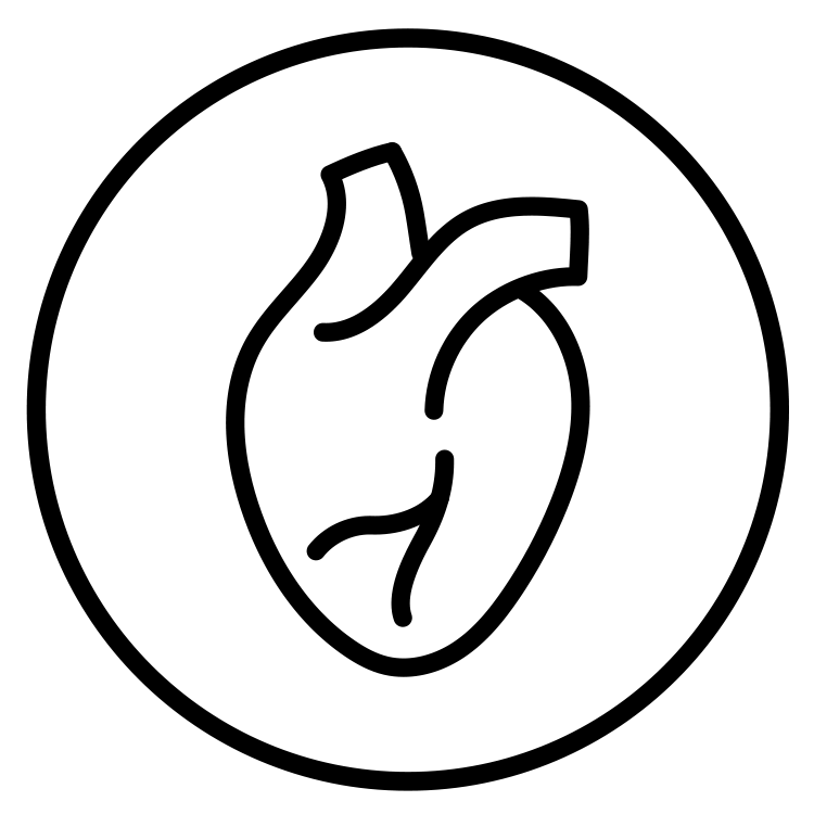 PRIMECAPS black line-art icon representing cardiovascular health.