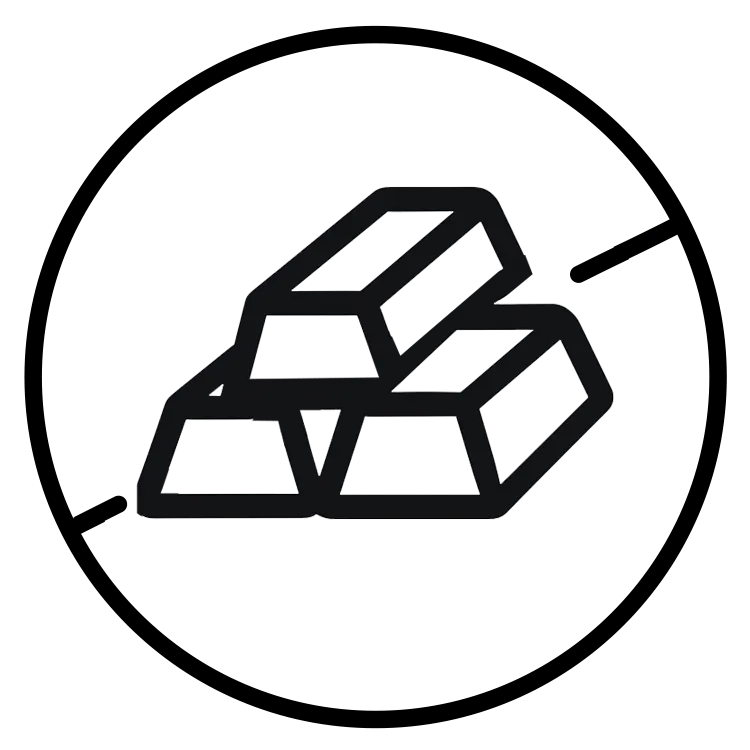 black line-art icon representing no heavy metal content