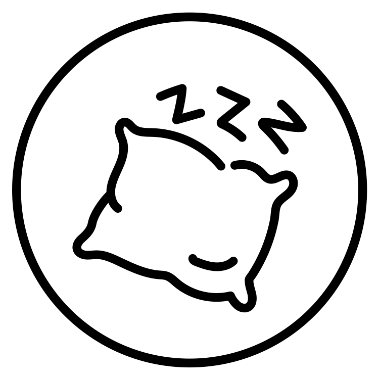 PRIMECAPS black line-art icon representing sleep improvement.
