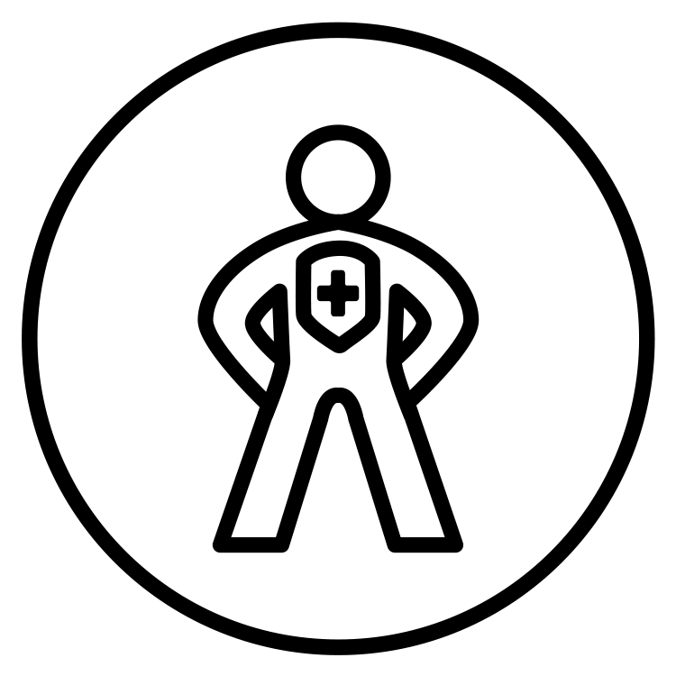 PRIMECAPS black line-art icon representing vitality support.